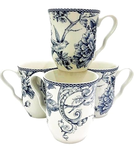 Amazon.com: 222 Fifth Eliza Teal Finely Glazed Porcelaine Mugs | Set of 4  Mugs : Home & Kitchen
