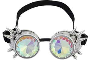OMGREAT Kaleidoscope Goggles for Raves Trippy Psychedelic Steampunk Glasses with Rainbow Prism Diffraction Crystal Lenses