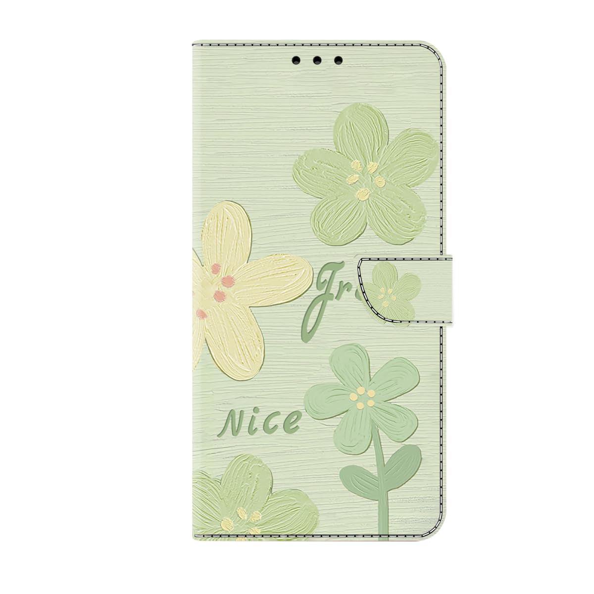 Bnvdfre for Motorola Moto G55 Phone Case Flip Shockproof Cover Art Pattern Protective Card Holder with Magnetic Stand Leather Case for Motorola Moto G55, Green Flowers