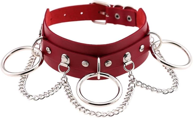 Amazon Comvip パンク チェーン 首輪 リング付き ファッション 欧米風 Puレザー チョーカー おしゃれ 個性 調節可能 パーティー プレゼント レッド チョーカー 通販