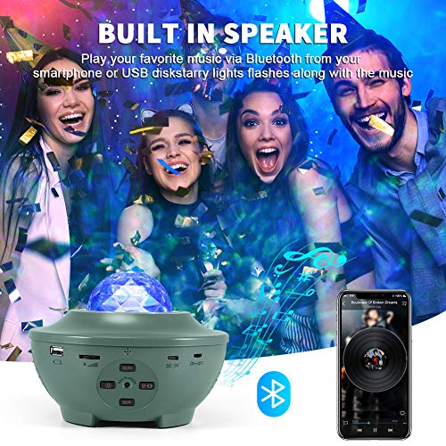 Galaxy Projector, VOLADOR Star Night Light Projector with Remote Control, Ocean Wave Projection Light with Bluetooth Music Speaker for Kids Adults Bedroom Ceiling Game Room Home Party - Green