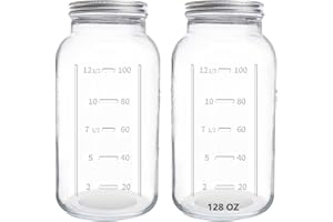 eleganttime 128 oz Mason Jars Extra Wide Mouth 2 Pack, 1 Gallon Glass Large Jars with Airtight Lid, Safe for Food Storage,Curing, Fermentation and Preservation