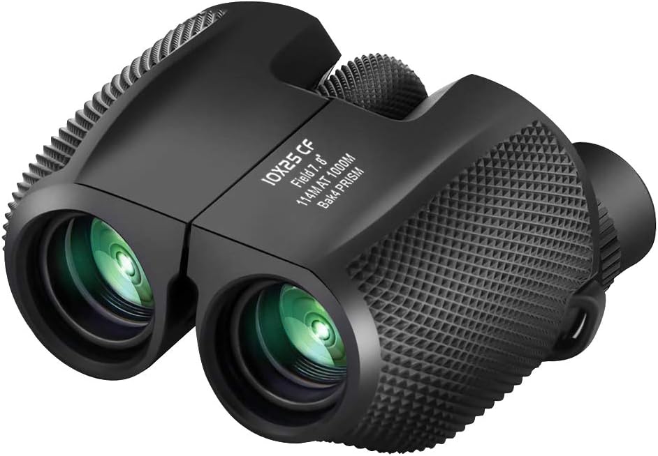 Binoculars Compact Lightweight 10x25 - Waterproof Antiskid Binocular Weak Light Night Vision Folding High Powered Binoculars for Bird Watching, Travel, Hunting, Outdoor Sports Games and Concert Theate