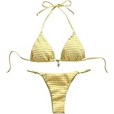 SHENHE Women's Thong Bikini Set 2 Piece Swimsuits Halter Triangle Textured Bathing Suits