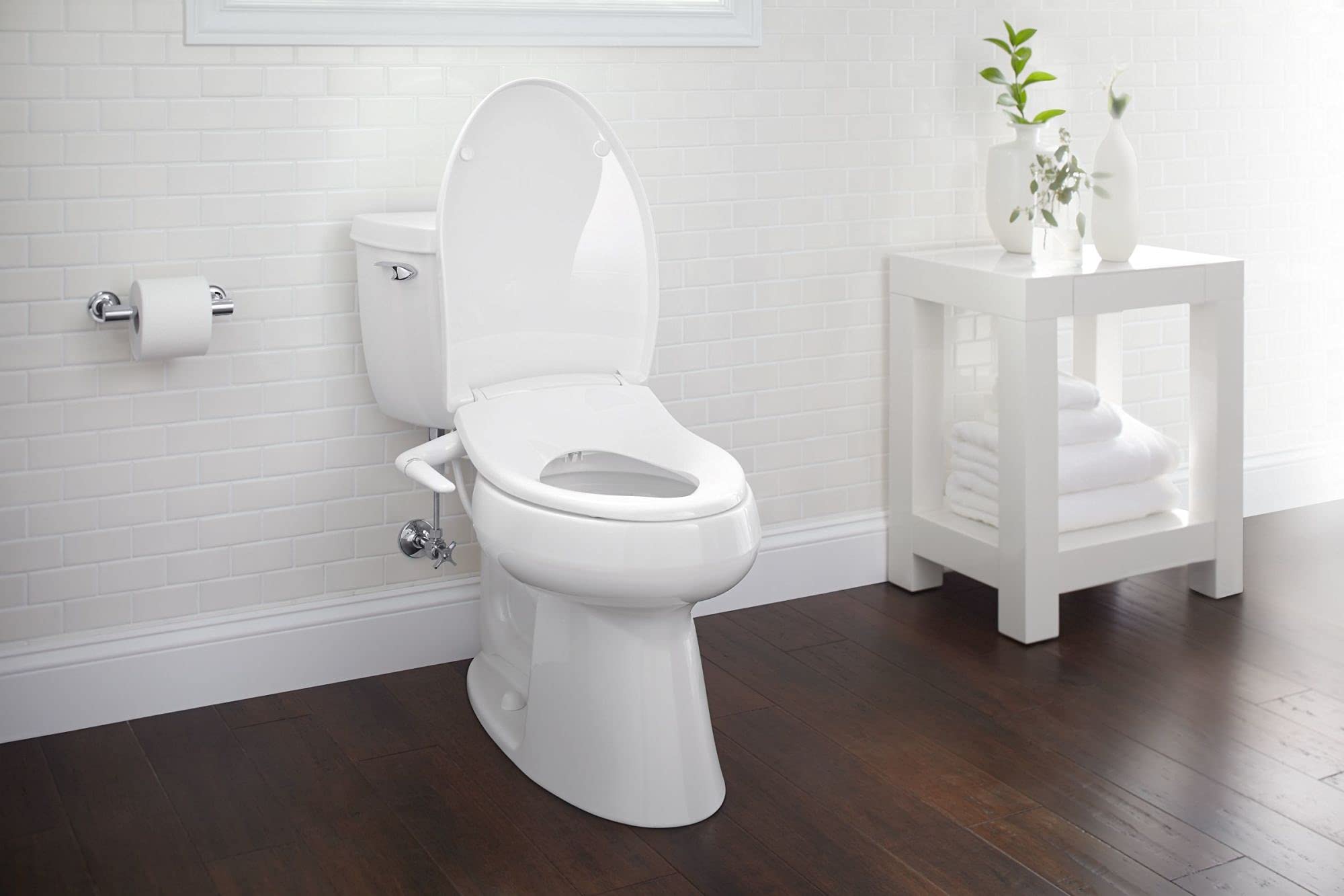 KOHLER 5724-96 Puretide Elongated Bidet Toliet Seat, Manual Non-Electric Bidets for Existing Toilets, Adjustable Bidet Sprayer, Biscuit