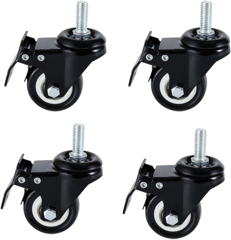 DICASAL 2" Stem Casters, Heavy Duty Swivel Stem Casters PU Foam Quite Mute No Noise Castors Markless Wheels Double Bearings and Locks Loading 300 Lbs Pack of 4 with Brake Black: Automotive