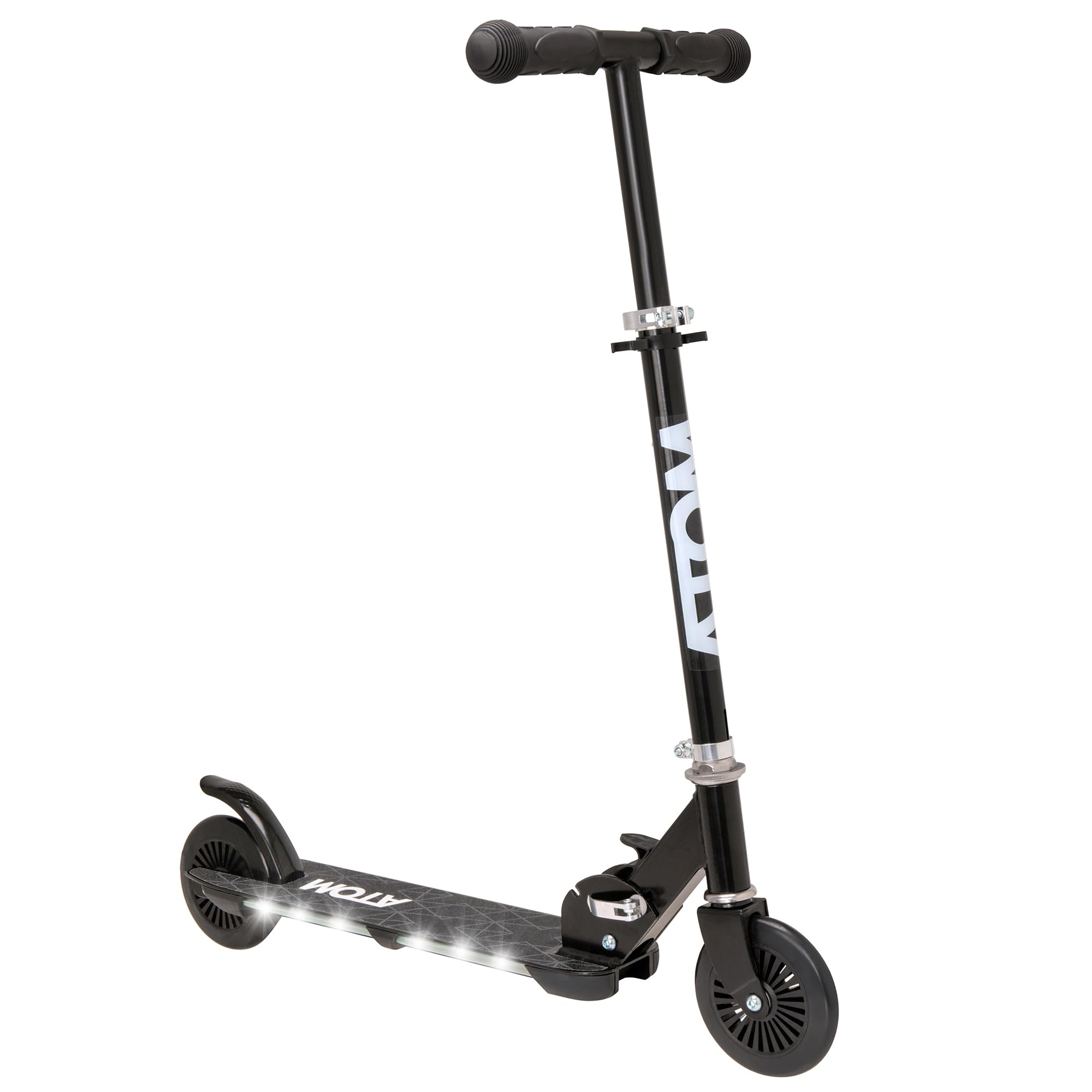 ATOM Light-Up Kids Scooter – Black | LED Flash Wheels, Adjustable Handlebar & Foldable Frame | 2-Wheel Kick Scooter for Ages 4-7