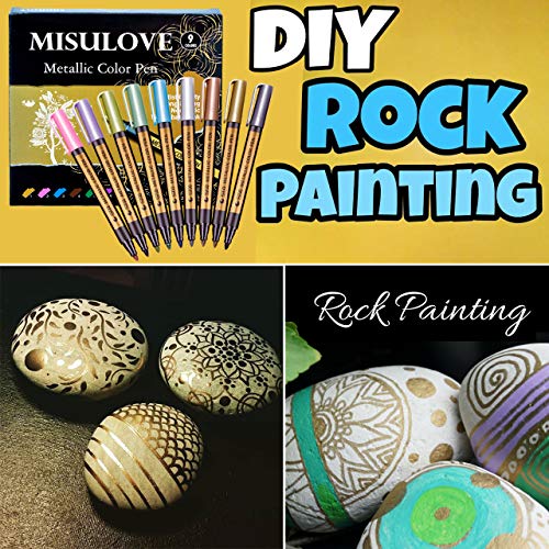 Fine Metallic Markers Paint Pen, Permanent Glitter Point Medium-Tip, For Black Paper, Painting Rocks, Glass Glitter Paint Writing, Photo Album, DIY Craft Kids Gift Holiday ornaments, 9/Set