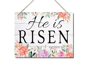 ZPPRJF Christian Decor, Easter Decor, Decorative Hanging Wood Plaque for Wall, Farmhouse Wood Sign, Christian Artwork, Spring Decor Art, Colorful Flower Decor, Easter Home Decor Sign, He Is Risen Sign