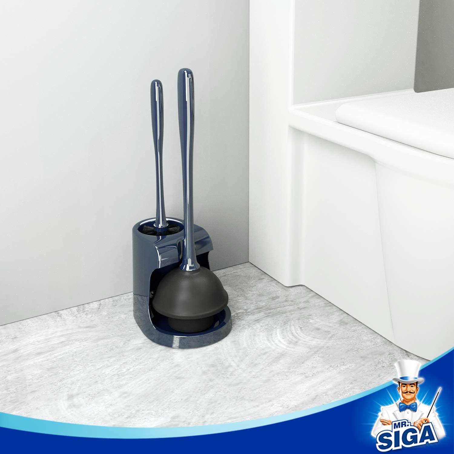 MR.SIGA Toilet Plunger and Bowl Brush Combo for Bathroom Cleaning, Navy, 1 Set: Home & Kitchen