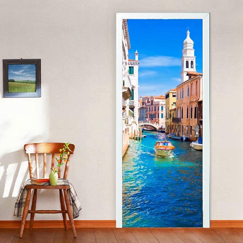 Tifege Door Wall Mural Wallpaper Stickers DIY Home Decoration 3D Quote Poster Art Decor Removable Self-Adhesive Venice Canal 30.3x78.7 DM028