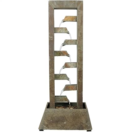Sunnydaze Stacked Slate Outdoor Water Fountain - Large Freestanding