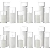 Shihanee 36 Pcs Pillar Candles and Glass Cylinder Vases Tall Cylinder Holders for Pillar Candles Wedding Centerpieces, Total 18 Sets(2.6'' X 4.7'', 5.9'', 7.9'',Clear,White)
