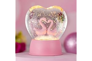 LEYUPEAK Valentine Snow Globe, Swan Glitter Globe with Musical, Couple Gifts for Valentine's Decorations, Engagement, Wedding, Party, Pink Lantern with 6h Timer, USB & Battery Operated