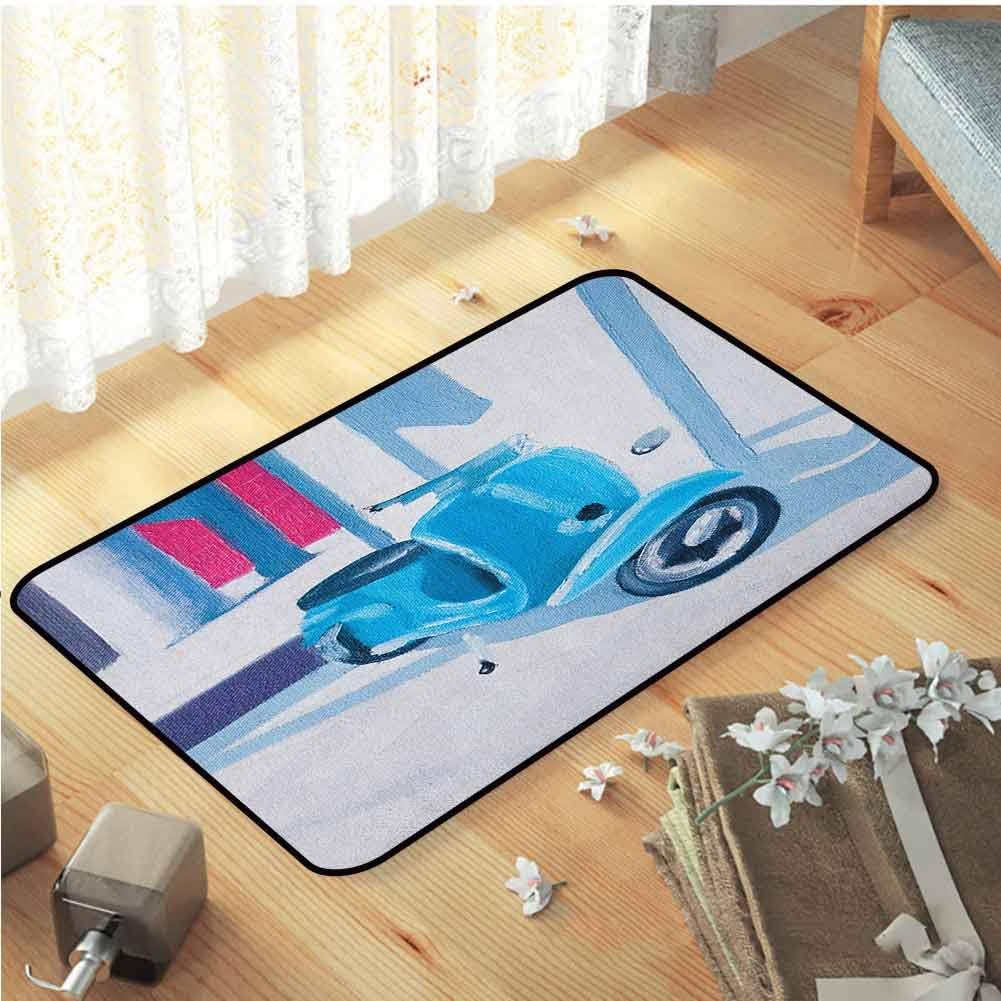 Country Indoors Bathroom Mats Mini Scooter in Soft Mediterranean Mid Day Italian Town Life Symbol Art Paint Print Modern Area Rug Comfort Underfoot for Bedroom Livingroom Sitting-Room W23"x L35"