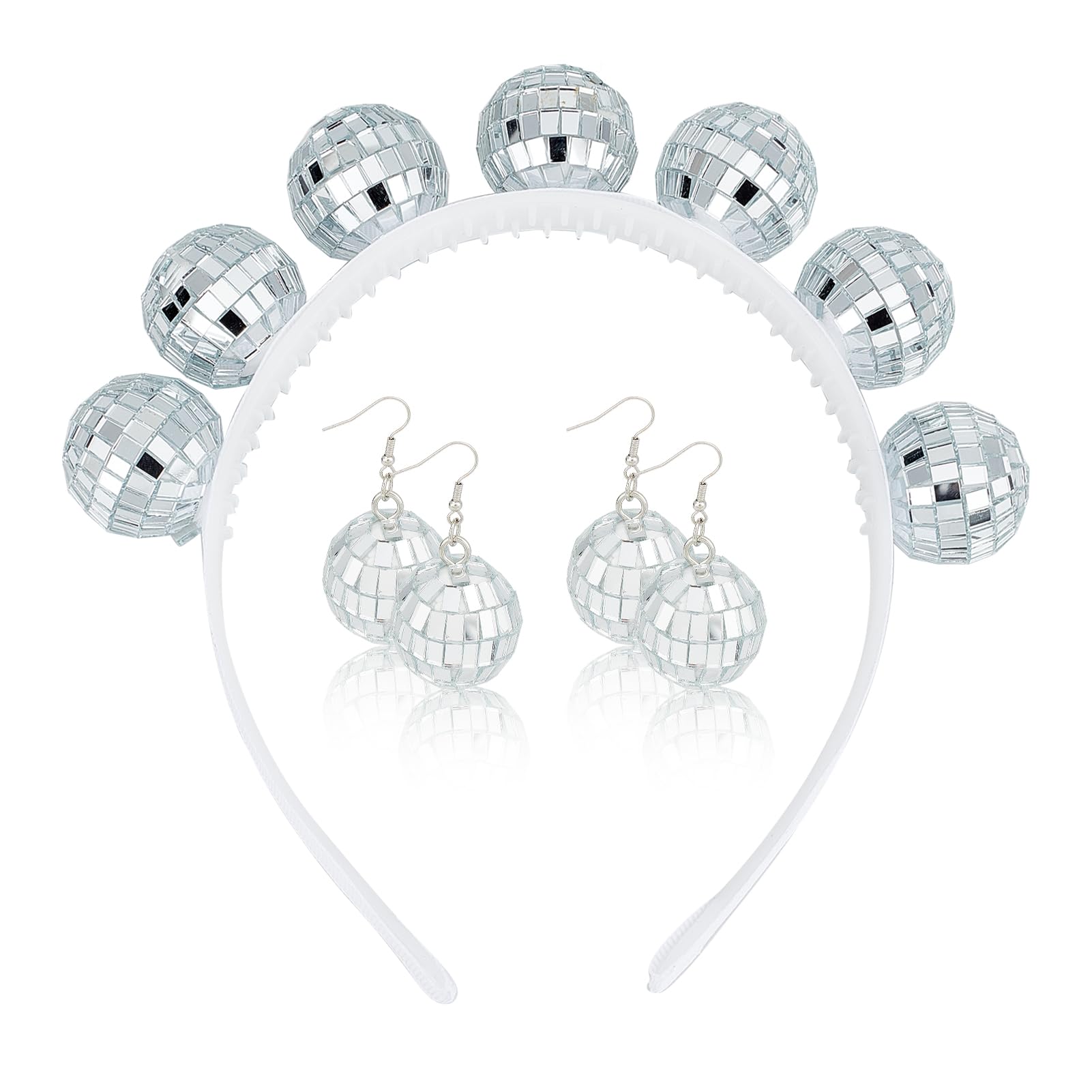 NICENEEDED Disco Ball Headband Set, Vintage 80s Disco Ball Earrings Head Hoop Jewelry Set, Glitter Mirrorball Ball 70s Party Costume Set for Women Dance Decoration
