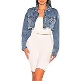 CutieLove Women's Cropped Denim Jackets Long Sleeve Destroyed Crop Top Casual Jean Coat