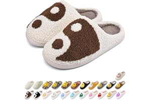 AIMINUO Women's Men's Retro Preppy Happy Face Slippers Comfy Warm Plush Slip-On House Slipper for Winter Indoor Soft Cushion Non-slip Fluffy Slides Slippers
