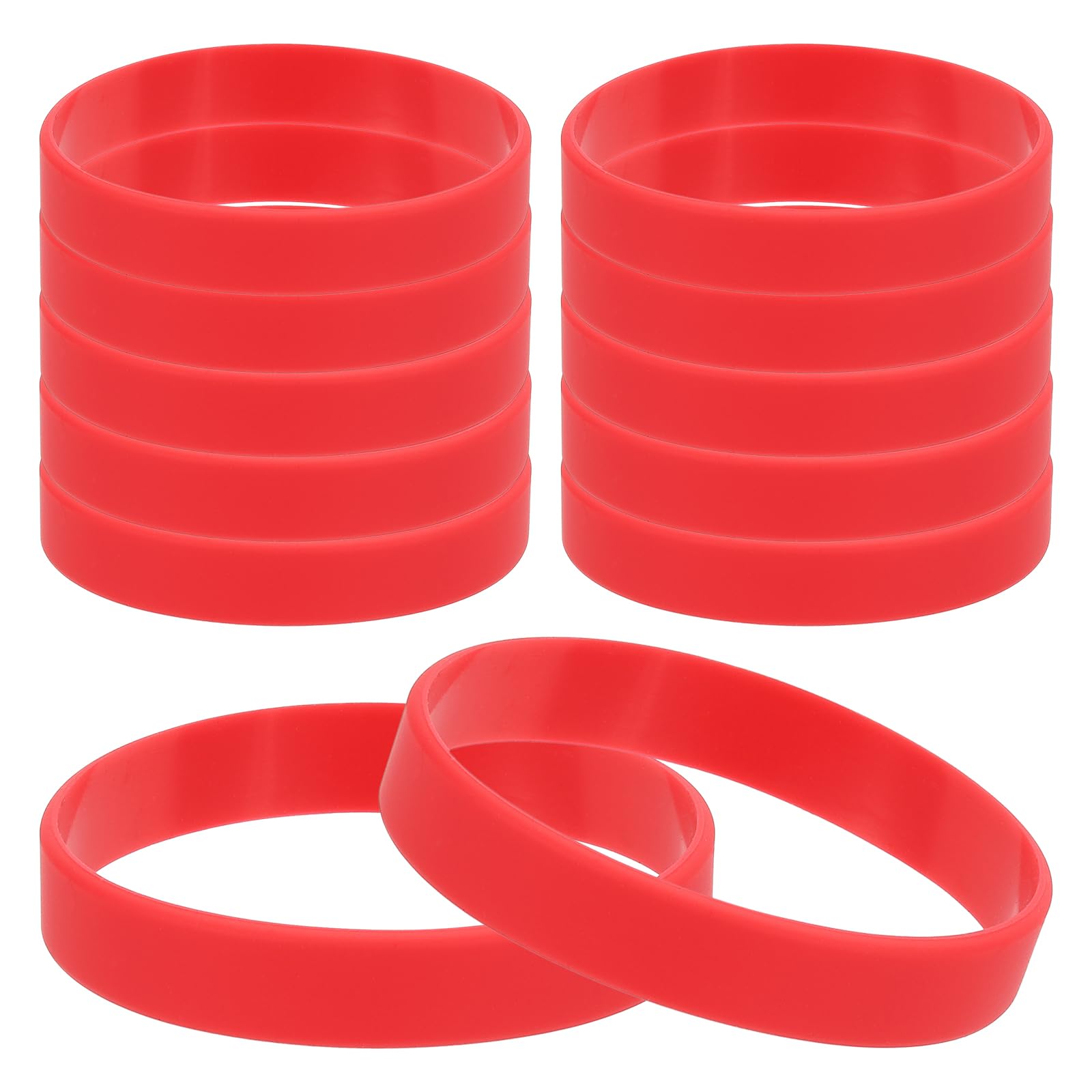 PATIKIL Silicone Rubber Bracelets, 12 Pcs Solid Color Blank Stretch Wristbands Sports Elastic Rubber Bands for Men Women Adults Teen Party Favors, Red