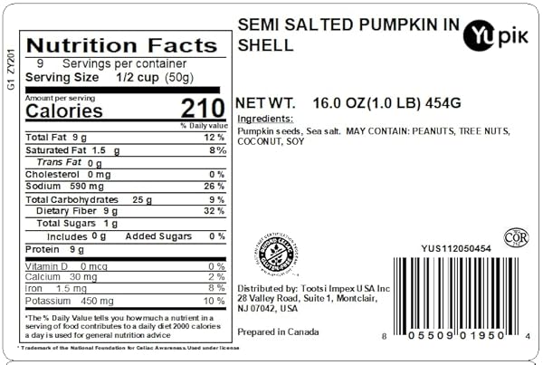 YUPIK SEMI-SALTED PUMPKIN SEEDS, IN SHELL, 1 LB (16 OZ), GLUTEN-FREE, KOSHER, VEGAN, LIGHTLY SEASONED WITH SEA SALT, PLANT-BASED PROTEIN, SOURCE OF FIBER, HEALTHY SNACKS