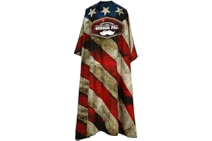 MEN'S GROOMING BARBER PRO Barber Hair Cutting Cape With Snap Closure, Professional Salon Hairdressing Cape for Hairdresser 64'' x 57'' (Retro American Flag Print)
