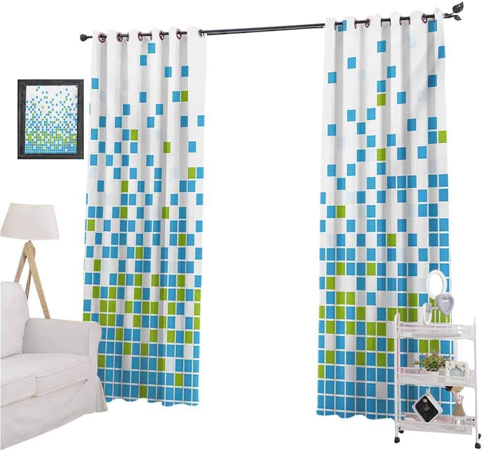 Aishare Store Room Darkening Curtains, Mosaic Grid Pattern Pixel Art