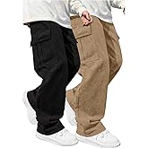 GORGLITTER Boy's Cargo Pants 2 Pack Baggy Wide Leg Elastic Waist Athletic Joggers Hiking Pants with Pockets
