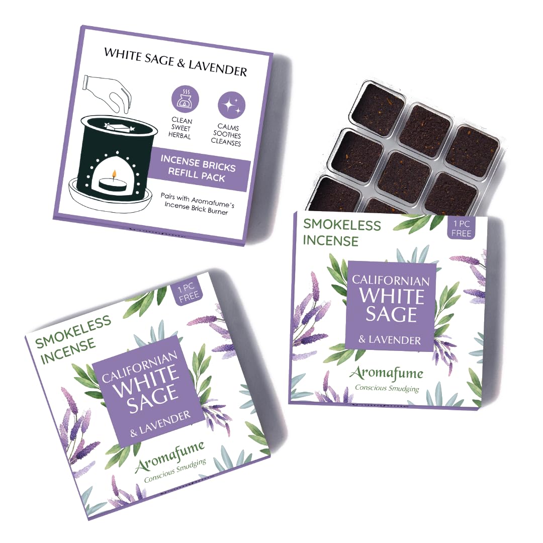 White Sage & Lavender Incense bricks (3 x 9 Bricks each) by Aromafume - Salvia Apiana & Lavender Extracts. Deepens Relaxation, Grounding, and Protection. Low Smoke, Non Toxic | Refill Pack