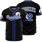 OEQVUWH Men's Black 42 Baseball Button Down Jersey 90s Hip Hop Baseball Jerseys Shirts Stitched