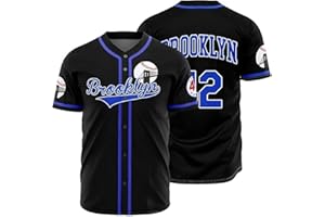 OEQVUWH Men's Black 42 Baseball Button Down Jersey 90s Hip Hop Baseball Jerseys Shirts Stitched