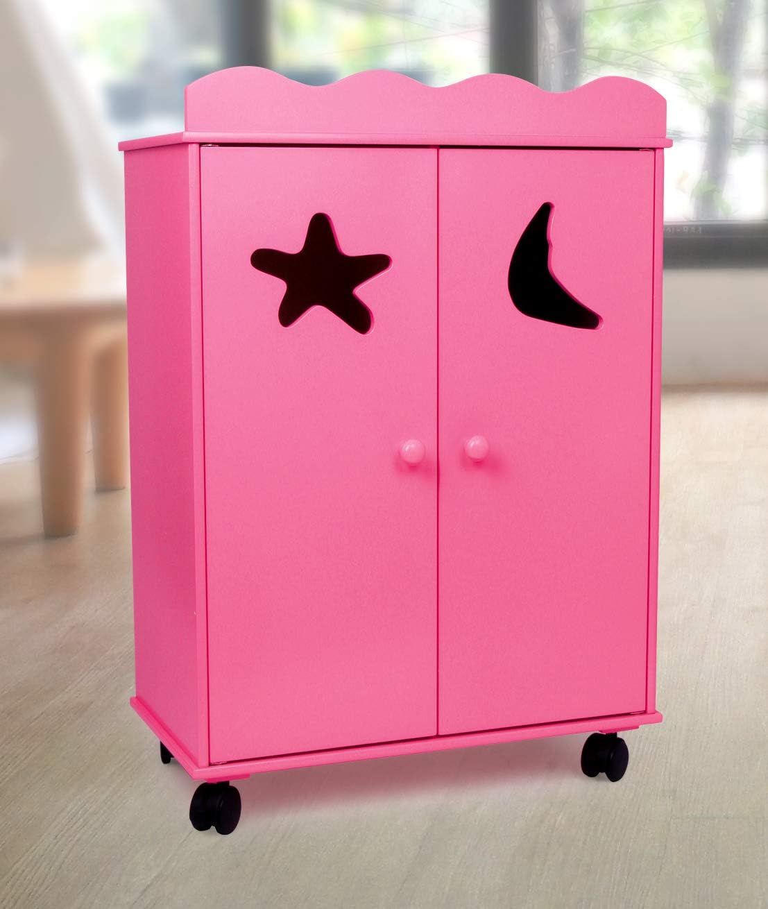 small foot 2880 doll wardrope, doll furniture made of wood, can be slid on wheels, from 3 years on, Pink, 46 x 25 x 66 cm - Image 5