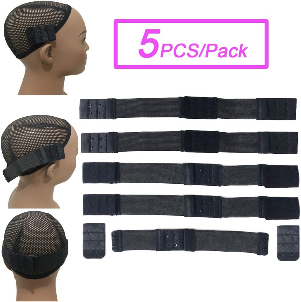 UPTOUP Adjustable Elastic Band With Hooks For Wigs/Lace Closure/Lace Frontal Sewing Band Black 1.2 Inch Width11.81 Inch Length 5 Pcs