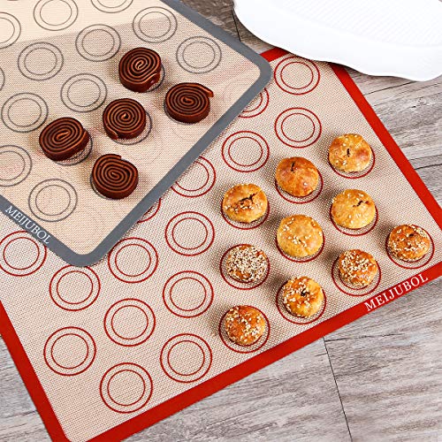 MEIJUBOL Silicone Baking Mat Set of 2 Half Sheet (16-1/2" x 11-5/8") Non Stick Heat Resistant BPA Free Macaroon Mat Pan Tray Liner for Bake Pastry Cookie Bread