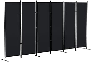 HOMCOM 6 Panel Room Divider, 6 Ft Folding Privacy Screen, Portable Freestanding Partition Wall Divider for Home Office, Black