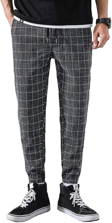 black and gray plaid pants