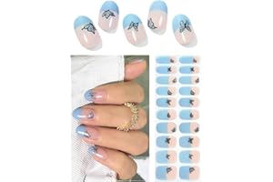 Wahrshei Semi Cured Gel Nail Strips | 20pcs French Butterfly Gel Nail Stickers UV | Semi Cured Gel Nail Wraps for Home Nails DIY