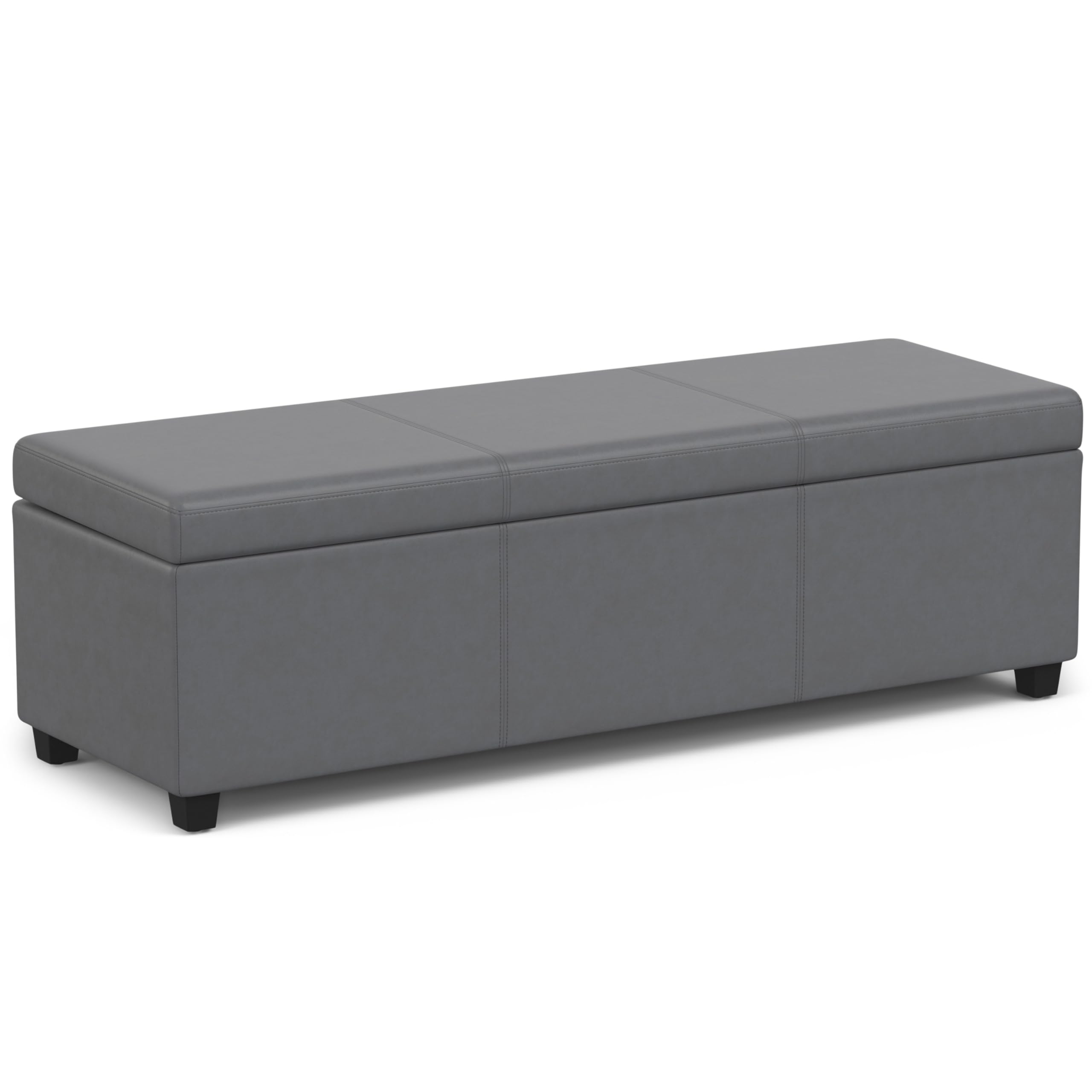 Photo 1 of SIMPLIHOME Avalon 54 inch Wide Contemporary Rectangle Extra Large Storage Ottoman Bench in Stone Grey PU faux leather, Assembled, For the Living Room, Entryway and Family Room