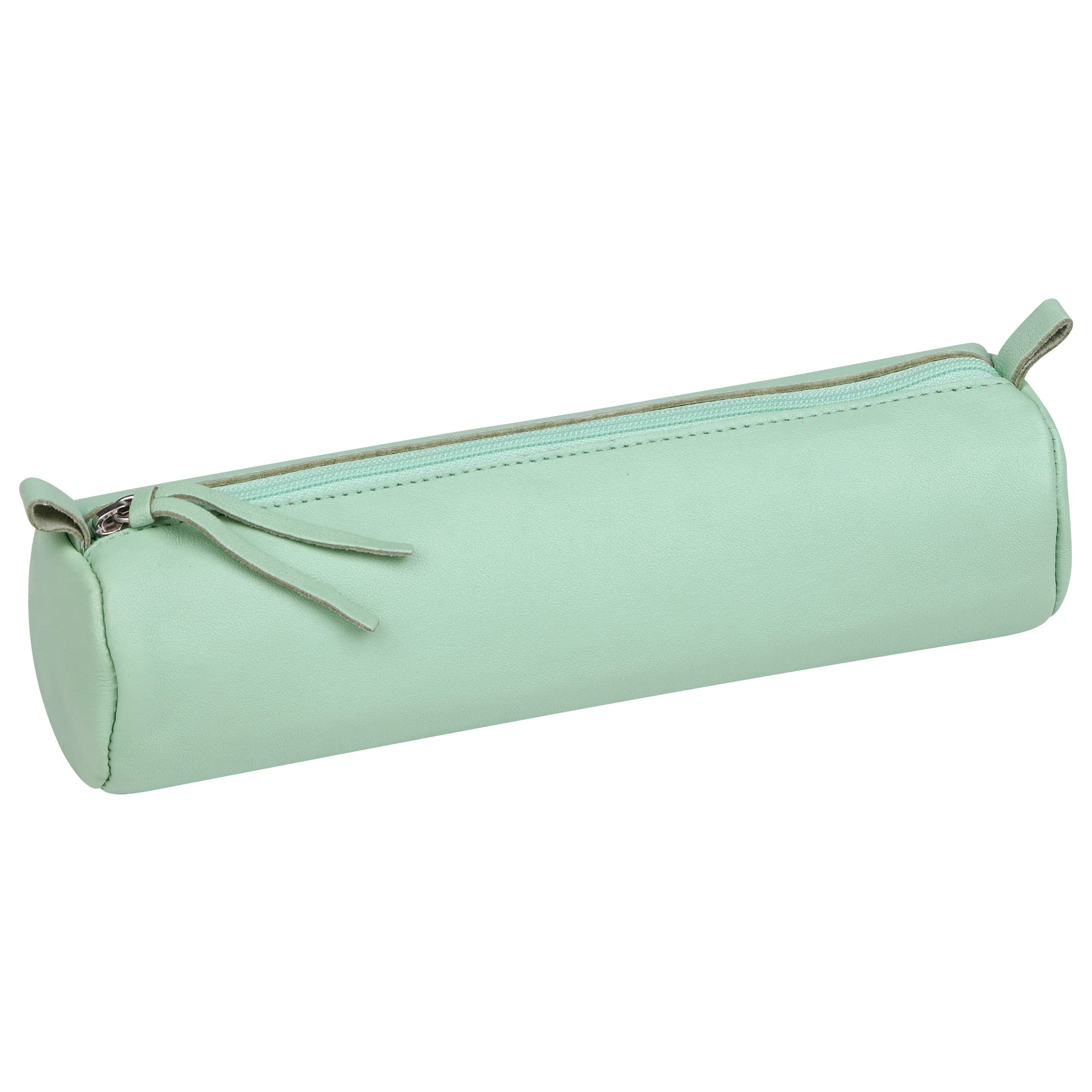 Clairefontaine 410160C - Round School Pencil Case Pistachio Green Ø5,5x22 cm in Genuine Lambskin Leather - School Supplies - Coloured Pencil Case - Pen Holder