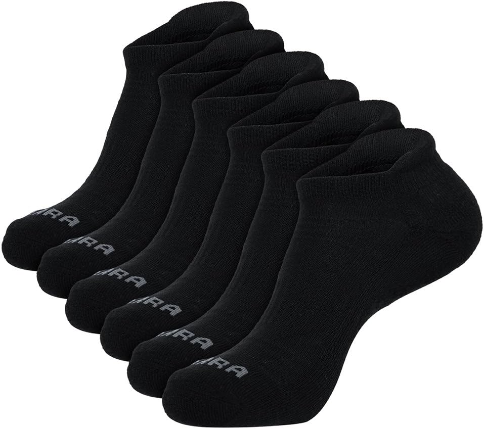 LITERRA Men's 6 Pack Running Ankle Socks Low Cut Performance Athletic Cushion Tab Sock