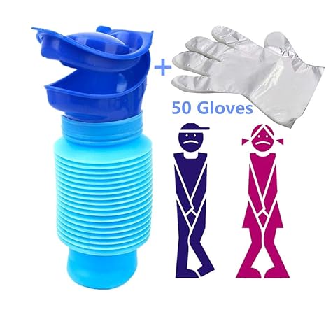 Tragbare Notfall Urinal & 50 Einmalhandschuhe, Wiederverwendbar Shrinkable Persönlichen Mobile WC-Töpfchen Pee Flasche für Ki