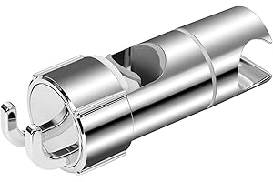 OSDUE Shower Head Holder, 16-27mm Slider Bar Adjustable Shower Head Holder for Slide Bar Slider Clamp Bathroom Replacement, 360 Degree Rotating Sprayer Holder with 2 Hooks, Chrome Finish - Silver