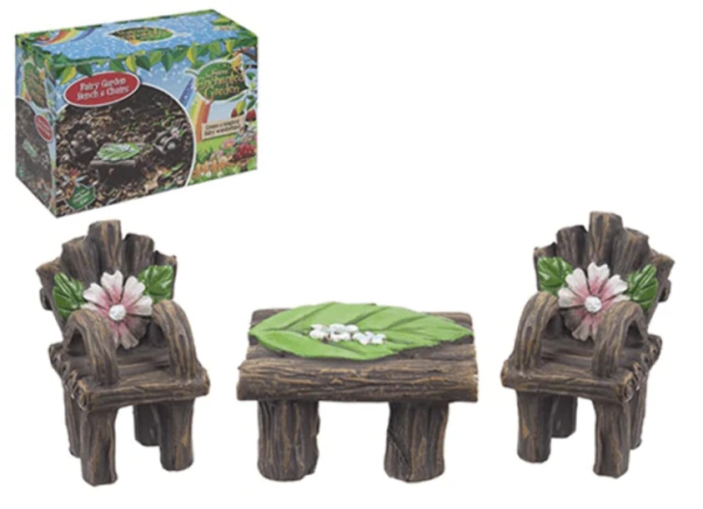Enchanting Multicolor Secret Fairy Garden Bench & Chairs Set - (Pack of 3) - Artisan Crafted & Magical Outdoor Decor - Perfect for Fairy Lovers & Dreamy Gardens