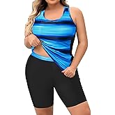 Daci Women's Plus Size Tankini Swimsuit - Two Piece Rash Guard with Capris Shorts and Athletic Racerback Bathing Suit