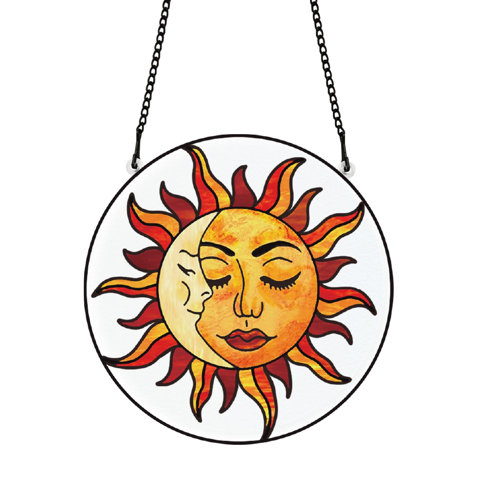 PLIGREAT Sun and Moon Suncatcher Stained Glass Suncatchers Boho Sun Catcher Window Hanging Decoration with Metal Chain Glass Panel Decor for Living Room Garden Christmas Decor Thanksgiving Gifts