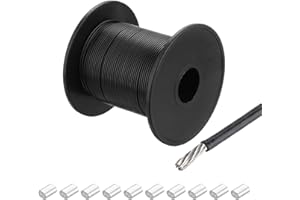 MECCANIXITY 197Ft(60M) Wire Rope 304 Stainless Steel Cable 3/64" (1.2 mm) Vinyl Coated with 10pcs Aluminum Sleeves for Hangin