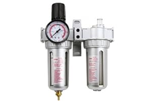 J&R QUALITY TOOLS 3 In 1 Twin Air Filter Pressure Regulator Gauge Kit 3/8" Water/Oil Trap Separator
