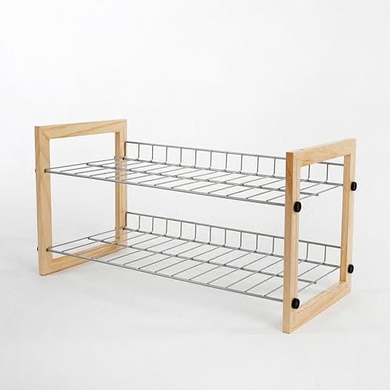 Schuhregal NAN Mehrschichtiges hölzernes Edelstahl-Regal Staubdichtes Regal 63.5 * 30 * 33.5cm, 63.5 * 30 * 67cm (größe : 63.