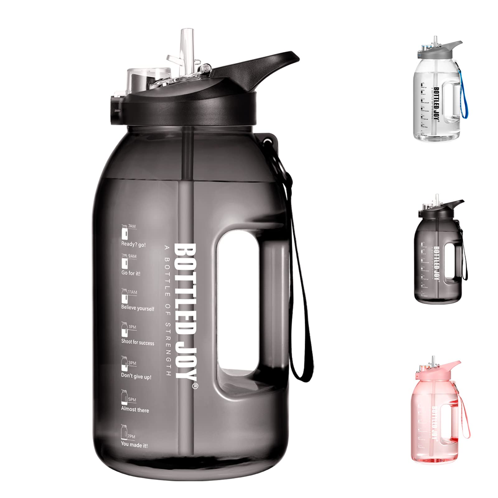 Acxilexy Water Bottle With Time Markings, BOTTLED JOY 2.5L Reusable Wide Mouth Bottle BPA Free, Runners Hand Grip Leak Proof Bottle, Two Drinking Methods for Jogging, Hiking, Gym