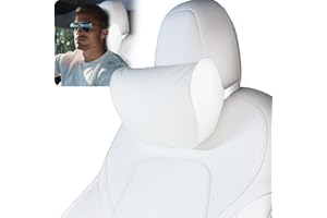 HOPON Headrest Pillow for Tesla Model 3 Model Y with Adjustable Strap,Tesla Neck Pillow with Leather,for Head,Neck,Shoulders,Multipurpose,Tesla Accessories 1 Pack (White)
