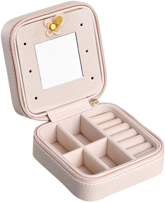 Kingstar PU Leather Portable Travel Jewellery Box With Built-in Mirror Jewelry Accessories etc Storage Container (Bare Pink)